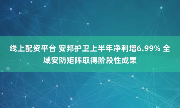 线上配资平台 安邦护卫上半年净利增6.99% 全域安防矩阵取得阶段性成果