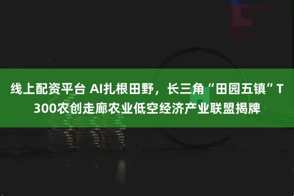 线上配资平台 AI扎根田野，长三角“田园五镇”T300农创走廊农业低空经济产业联盟揭牌